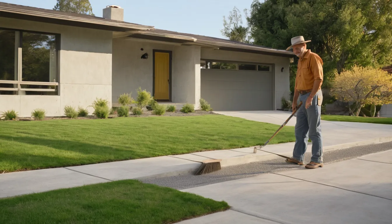 A freshly poured concrete driveway beside a frame house in East Bethel